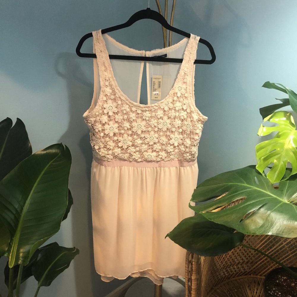 Blush floral crochet detail cut-out dress